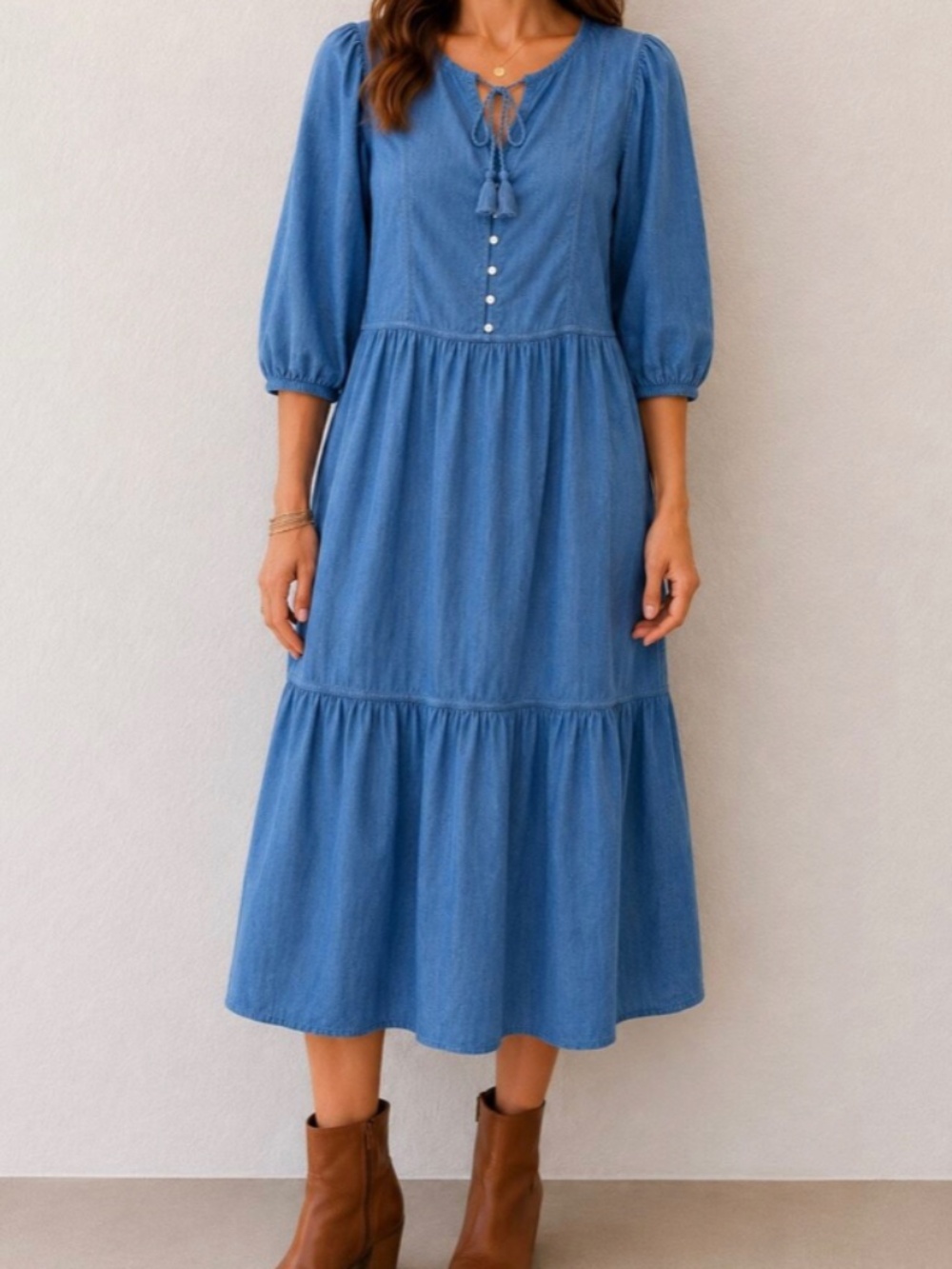 Old Navy Blue Embroidered Cottagecore Prairie Midi Dress